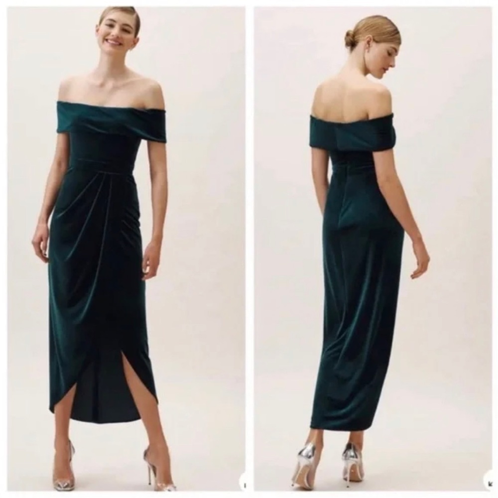 Like New BHLDN Green Velvet Off-the-Shoulder Dress